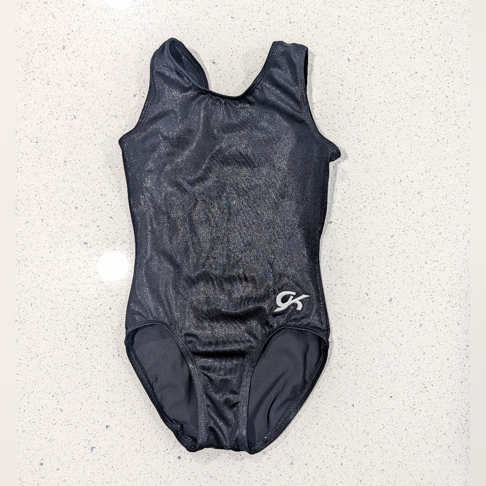 Rare HTF GK ELITE Gymnastics Dance Leotard Child Medium Mystique SOLID BLACK